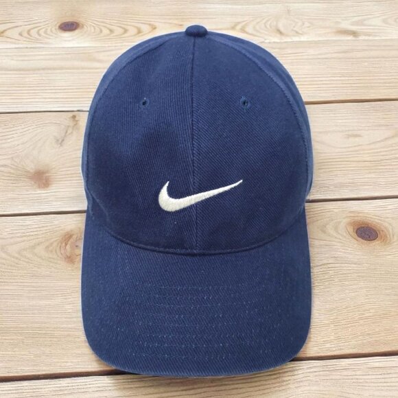 Nike Swoosh Cotton Twill Strapback Cap Hat Baseball Golf Trucker Blue - Picture 1 of 14